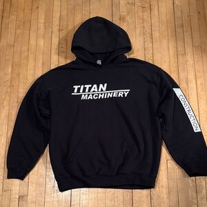 Gildan Navy Hoodie with White Titan Machinery Case Constructing see photos
